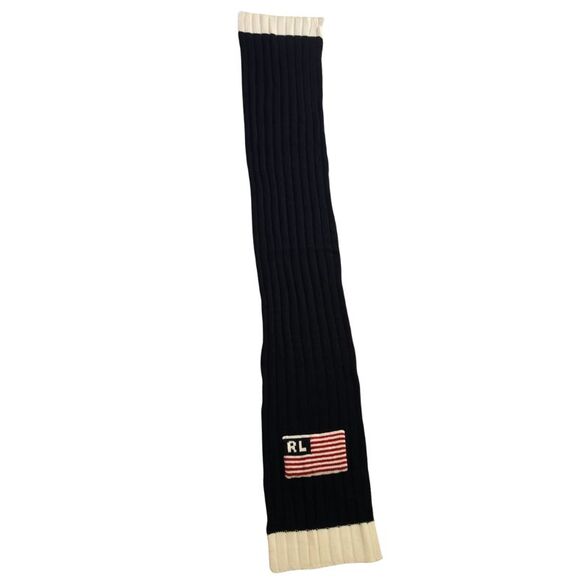 Polo Ralph Lauren RL Logo USA Flag Ribbed Knit Scarf VTG Ski Wool Blend 60x 10 - Picture 4 of 9